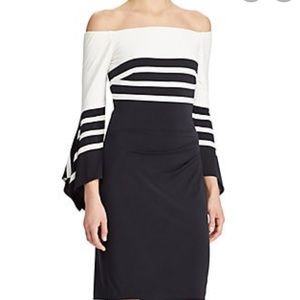 Ralph Lauren Black Cream Striped Dress Size 6 NWT